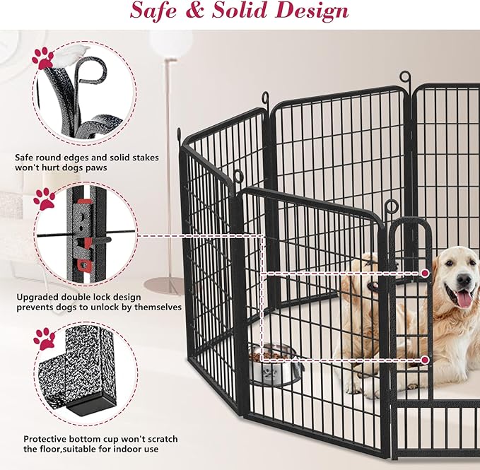 Dog Playpen, 40 inch Height 10 Panels Heavy Duty Dog Fence Pet Playpen with Door, Anti-Rust Dog Exercise Pen with Lock, Portable Pet Fence Outdoor for Yard RV Camping