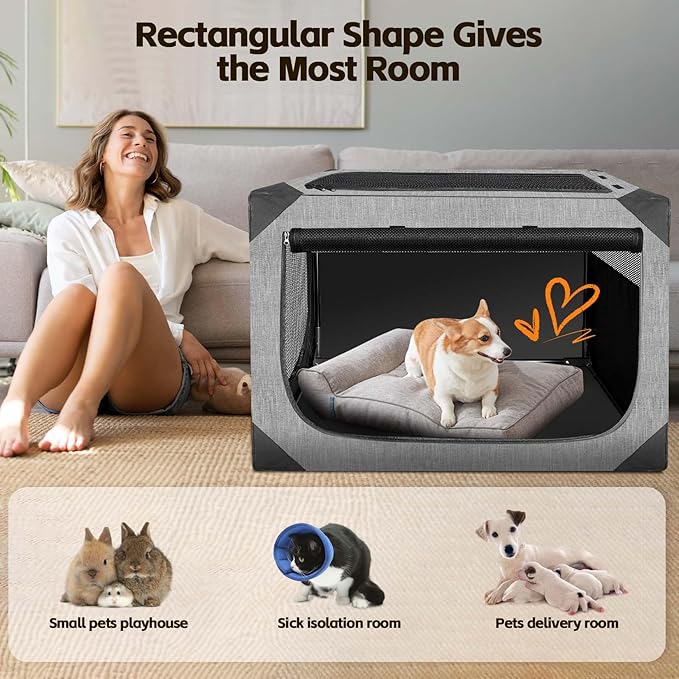 Dog Crate 30x21x21 Inch for Large or Medium Dogs, Portable and Foldable Design Perfect for Travel or Home Use, Dog Kennel with 3-Door (Light Grey, 36 * 25 * 25)