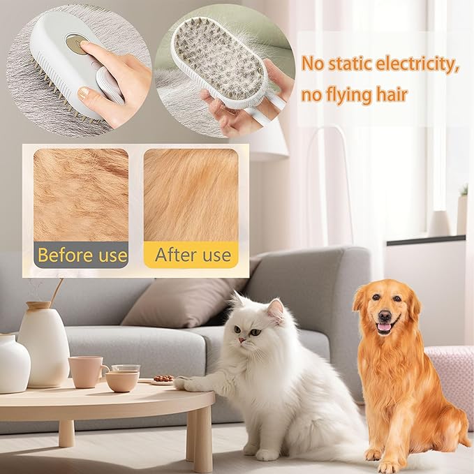 Cat Steam Brush for Shedding with Foldable Handle for Short/Long Haired Pets Spritz Defur Comb for Cats Pet Spray Hair Removal Comb Grooming Tool for Hair Removal & Massage