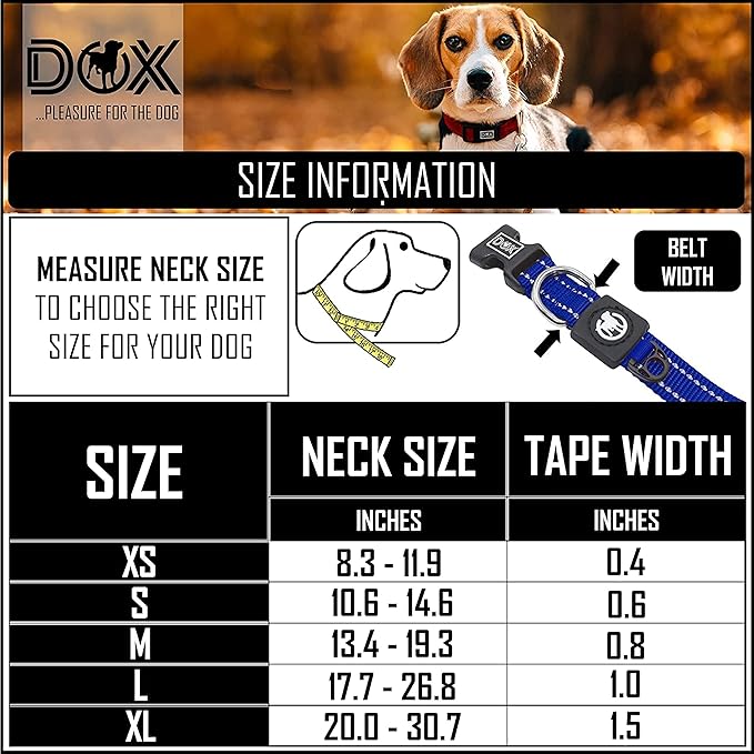 DDOXX Reflective Nylon Dog Collar - Strong and Adjustable Collars Dogs - L (Bue)