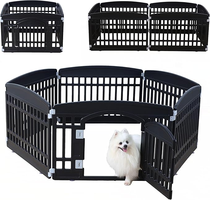 Pet Playpen Foldable Gate for Dogs Heavy Plastic Puppy Exercise Pen Indoor Outdoor Small Pets Fence Puppies Folding Cage 6 Panels for Puppies and Small Dogs House Supplies (Black 6*Panel)
