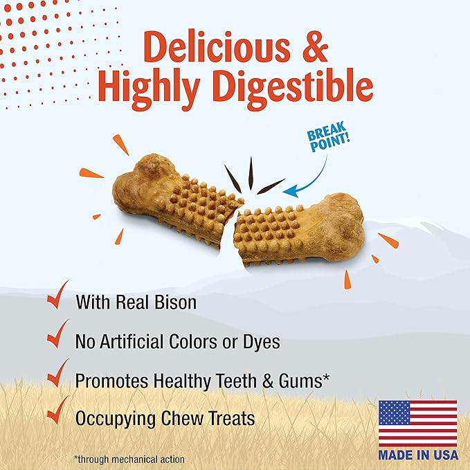Nylabone Nubz Wild Natural Edible Chew Treats for Dogs, Made in USA, Bison Flavor, Large - Up to 50 lbs. (2 Count)