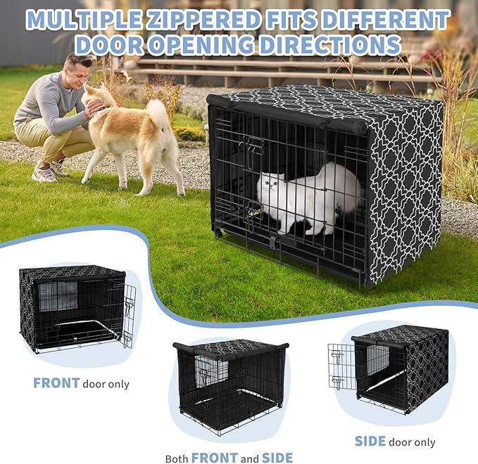 X-ZONE PET 48" Dog Crate Cover for Indoor/Outdoor - Heavy Duty Polyester Pet Kennel Cover Fits for Wire Dog Cage Black Print