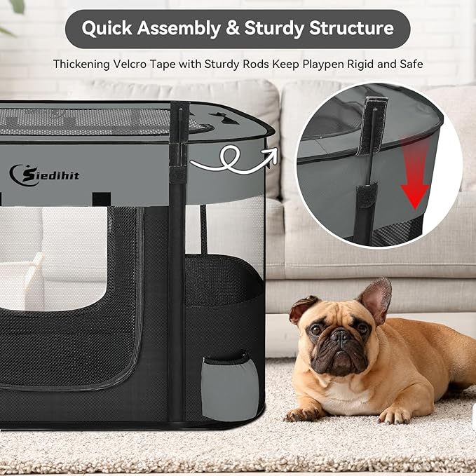Dog Cat Playpen28/31/35in, Pet Puppy Portable Pens for Outdoor Travel Crate, Indoor After Surgery Use, Foldable Dog Kennel Tent for Rabbit or Small Animals and Tent Stakes (Dark Grey, Small)