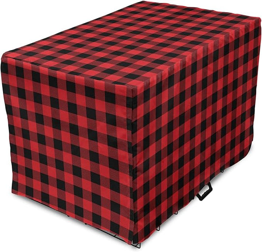 Ambesonne Plaid Dog Crate Cover, Lumberjack Fashion Buffalo Checks Pattern Retro Style Grid Composition, Easy to Use Pet Kennel Cover for Cats & Medium Dogs, 30 Inch, Orange Black