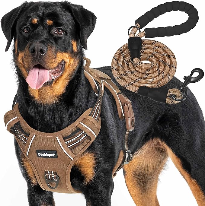 Heavy Duty Tactical Dog Harness for Large Dogs, No Pull Adjustable Pet Harness Reflective Service Training Easy Control Pet Vest Military K9 Working Dog Harnesses-X- Large, Brown