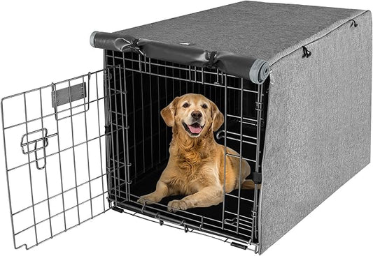 X-ZONE PET Double Door Dog Crate Cover - Polyester Pet Kennel Cover (Fits 24 30 36 42 48 inches Wire Crate) (42 Inch, Grey)