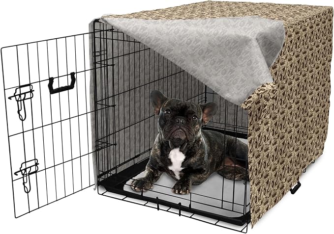 Lunarable Vintage Halloween Dog Crate Cover, Halloween Witch Hat Cauldron Fall Jack o' Lantern Black Cat, Easy to Use Pet Kennel Cover for Cats & Medium Dogs, 24 Inch, Pale Brown