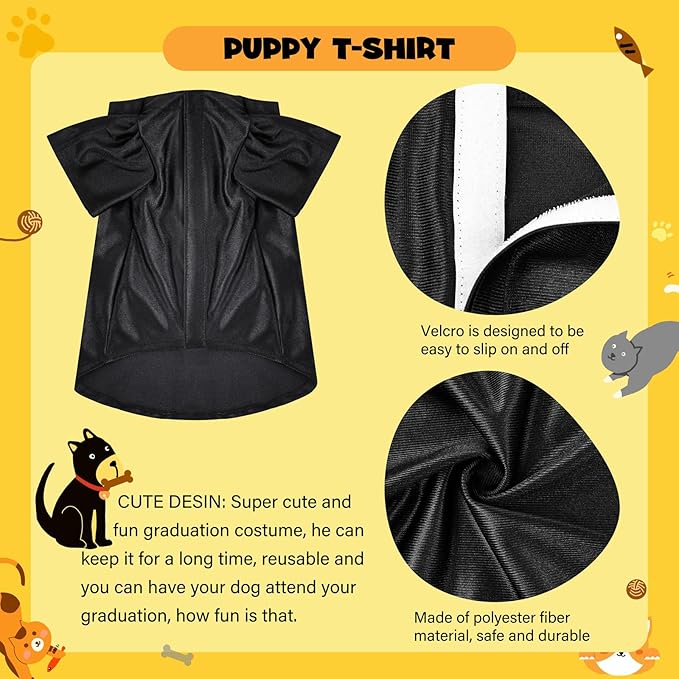 Dog Graduation Cap and Gown, Dogs Cats Graduation Holiday Halloween Costume Accessory(Black,Medium)