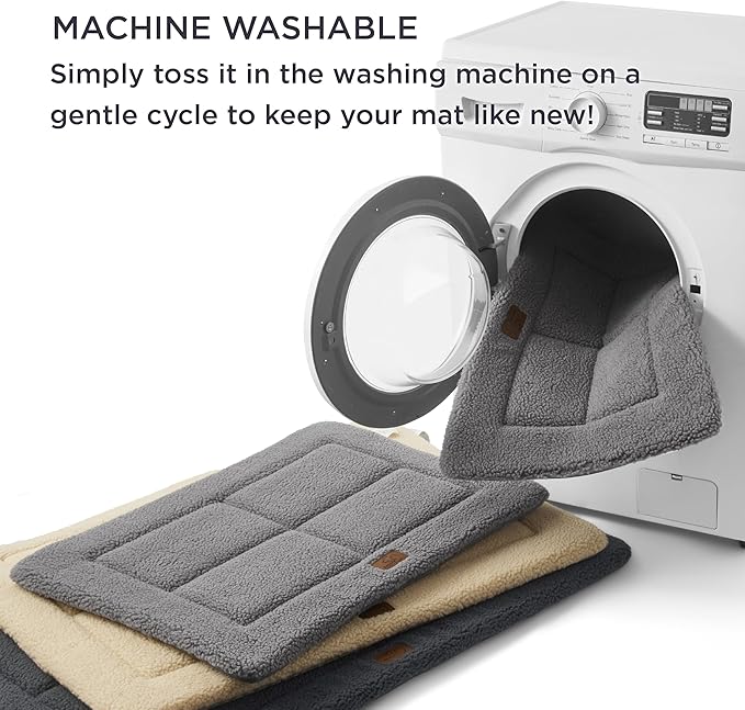 Bedsure Washable Dog Crate Bed for Extra Large Dogs, Reversible Foam Floor Dog Mat, Lightweight Travel Flat Pet Beds for Indoor & Outdoor Dogs (48" x 30", Beige)