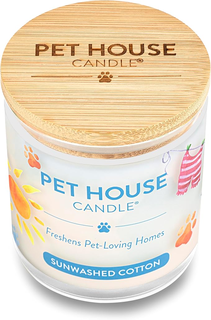 One Fur All 100% Natural Soy Wax Candle, 20 Fragrances - Pet Odor Eliminator, Appx 60 Hrs Burn Time, Non-toxic, Eco-Friendly Reusable Glass Jar Scented Candles – Pet House Candle, Sunwashed Cotton