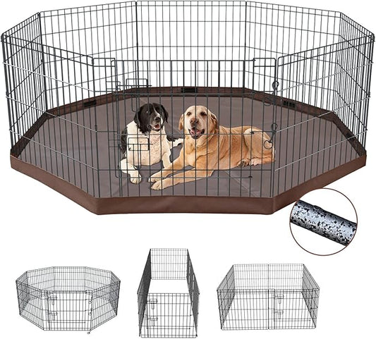NEZUC Foldable Metal Dog Exercise Playpen Gate Fence Dog Crate 8 Panels 24 Inch Height Puppy Kennels with Bottom Pad for Animals Outdoor Indoor (with Bottom pad, 8 Panels 24" H)