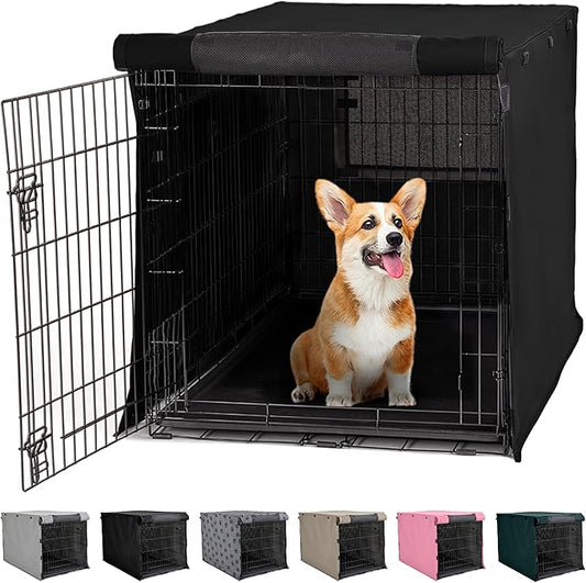 GORILLA GRIP Dog Crate Covers Compatible with Amazon Basics Dog Crates, All Sides Open, Privacy Cover Fits 30" Wire Kennel, Breathable Mesh Windows, Light Reducing Puppy Training Cage Topper, Black