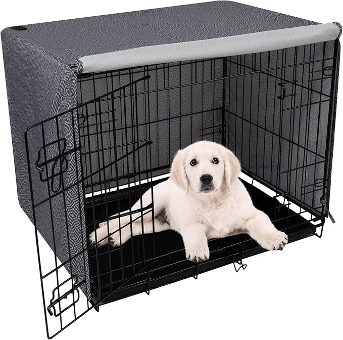 PetPrime Breathable Polyester Indoor Dog Crate Kennel Cover Durable Double Door Fit for 24-48 inches Wire Dog Crate Dog-Cover Only 24inch(24"x18"x19")