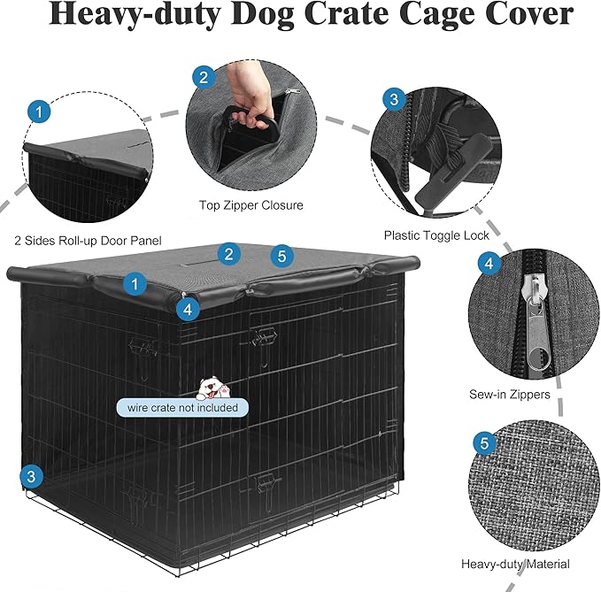 Deblue Indoor Grey Dog Crate Cover for 48 Inches Wire Crate, Sturdy Polyester Pet Kennel Covers Universal Fit for 1 2 Doors Metal Crate (Grey)