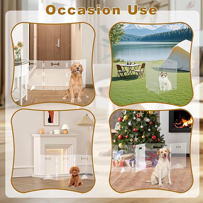 Clear Acrylic Dog Gate, 3 Panel 72" W x 31.5" H, Transparent Freestanding Pet Playpen Indoor, Foldable Pet Fence Barrier for Doorway with Handle/Support Feet
