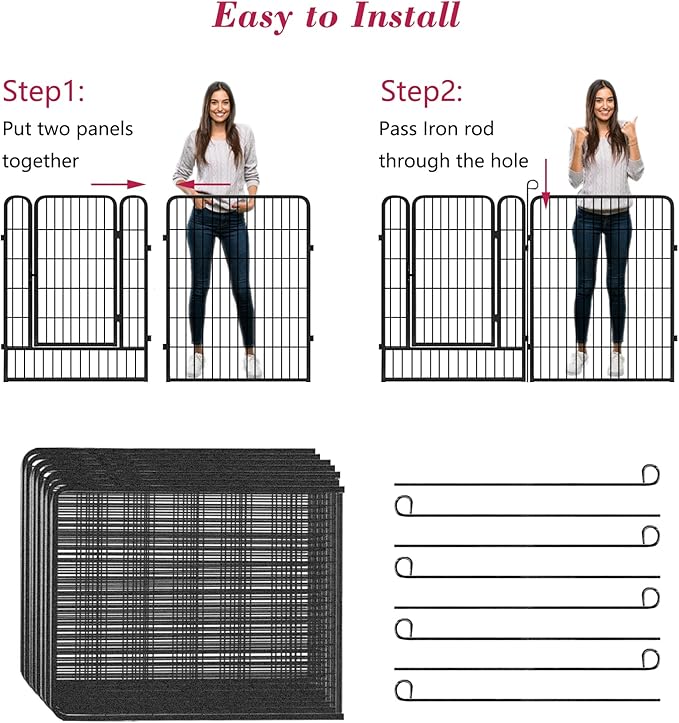 Dog Playpen, 40 inch Height 28 Panels Heavy Duty Dog Fence Pet Playpen with Door, Anti-Rust Dog Exercise Pen with Lock, Portable Pet Fence Outdoor for Yard RV Camping