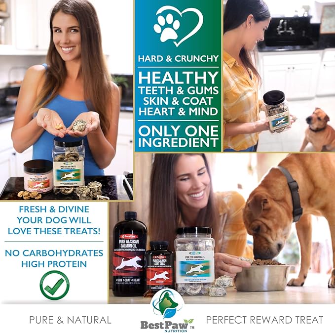 Best Paw Nutrition Organic Raised Wild Fish Treats Icelandic Pure Cod Skins or Lobster & Kelp Reward Protein Snacks Rich in EPA & DHA K9 Brain Heart Skin & Coat Health
