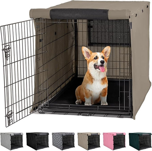 GORILLA GRIP Dog Crate Covers Compatible with Amazon Basics Dog Crates, All Sides Open, Privacy Cover Fits 30" Wire Kennel, Breathable Mesh Windows, Light Reducing Puppy Training Cage Topper, Taupe