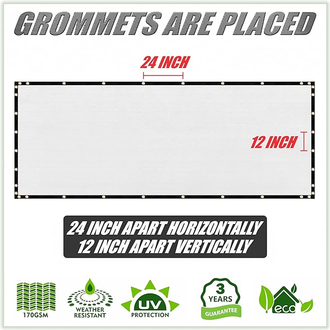 ColourTree 10' x 30' White Custom Size Shade Cloth with Grommets - 90% Sunblock, Durable Mesh Fabric Tarp for Dog Kennel Cover, Fence Privacy Screen, Greenhouse, Chicken Coop & Pet Playpen