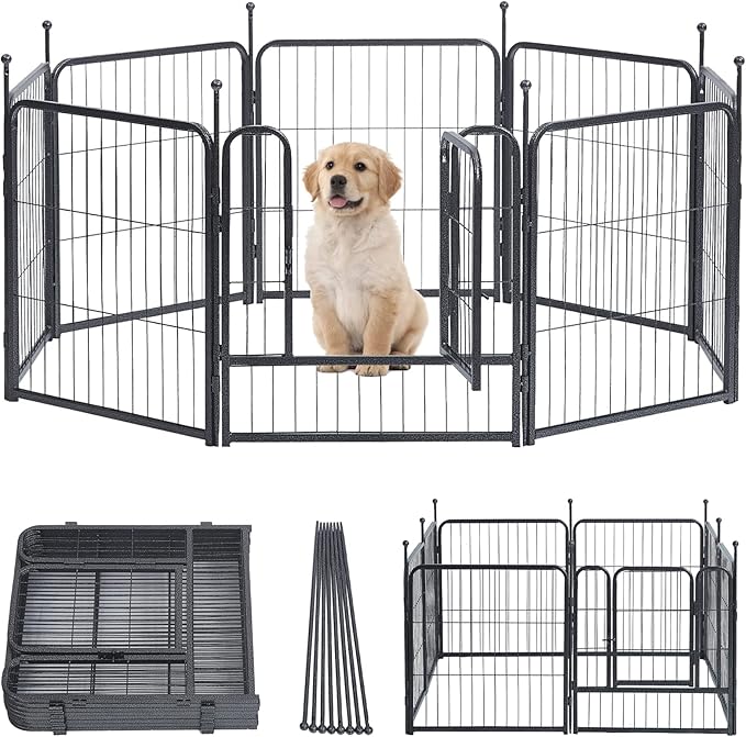Dog Playpen, Dog Fences for The Yard, Portable Outdoor Dog Playpen for Large/Medium/Small Dogs, Foldable Metal Dog playpen, with Doors (24 Panels, 24")