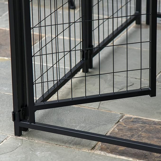 PawHut 4' x 4' x 4.5' Dog Kennel Outside, Dog Playpen Exercise Pen with Lockable Door, Water-Resistant Canopy, for Medium and Large Puppies