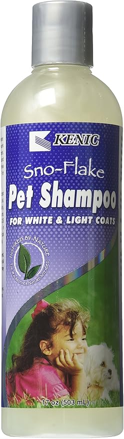 Kenic SNO-Flake Gentle Botanical Whitening and Brightening Dog Shampoo for Light & White Fur/Coats, Made in USA, Paraben & Soap Free