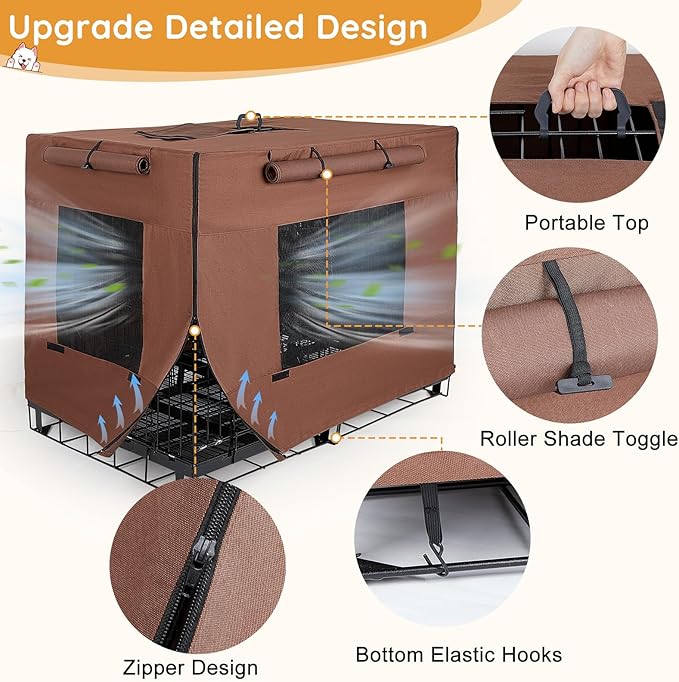 Dog Crate Cover 24 Inch Thickened Dog Kennel Cover Windproof Puppy Cage Cover with Mesh Windows on Both Sides Portable Crate Covers for Dogs Cages Fit for Indoor/Outdoor Use