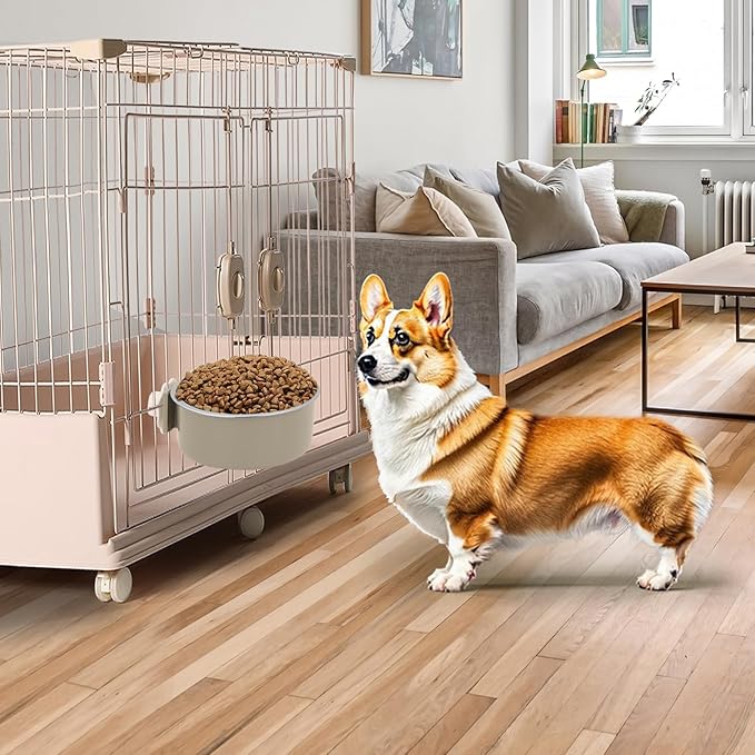 4 Pieces Crate Dog Bowl, Removable Stainless Steel Pet Kennel Hanging Food Water Feeder Bowl Cage Coop Cup for Puppy Medium Dog Cat Rabbit Ferret Bird