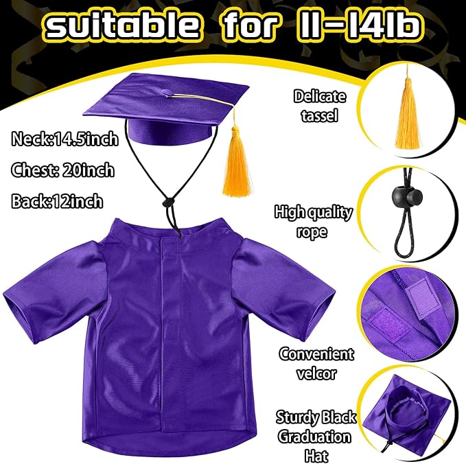 Dog Graduation Cap and Gown 2025 Washable Pet Graduation Costume for Dog Cat Shirt and hat(Purple)