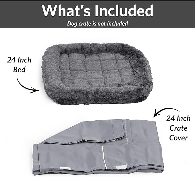 New World Dog Crate Comfort Kit by, Matching Dog Crate Cover & Dog Bed to Make Your Dogs Crate Their Home, Compatible with Midwest Homes for Pets & New World Dog Crates, Fits 24-Inch Dog Crate, Gray