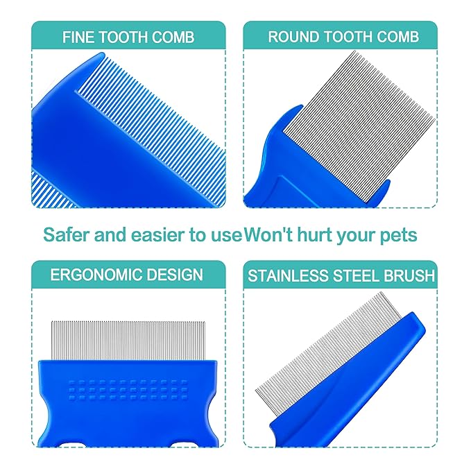 5 Pack Flea Lice Comb,Stainless Steel Dog Cat Grooming Combs With Rounded Teeth,Double-Sided Tear Stain Remover,Dematting Comb For Dogs Cats Ideal For All Types Of Small, Medium, Large Pets
