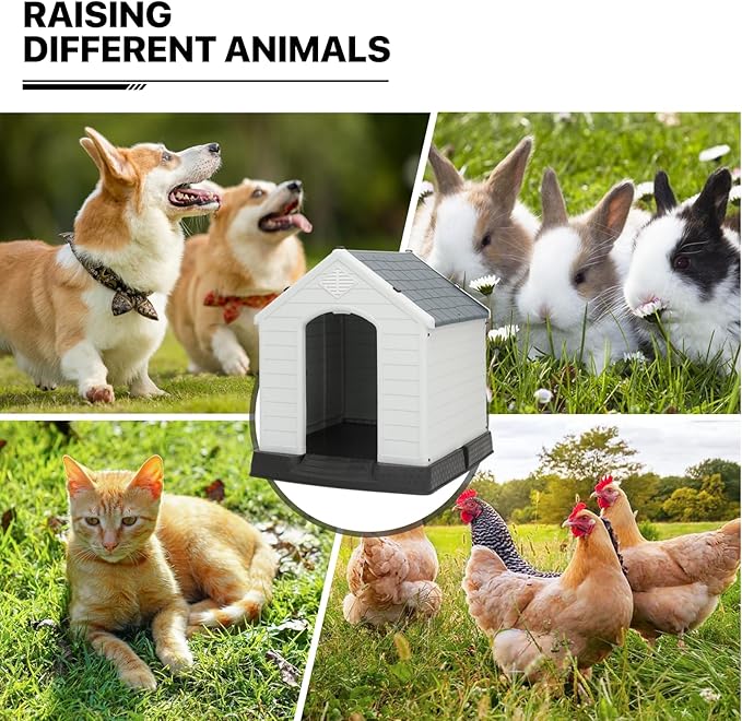 MoNiBloom Outdoor Dog House, Durable Dog Housess Indoor, Plastic Insulated Water Resistant Puppy Shelter for Small Medium Dogs, Dark Gray