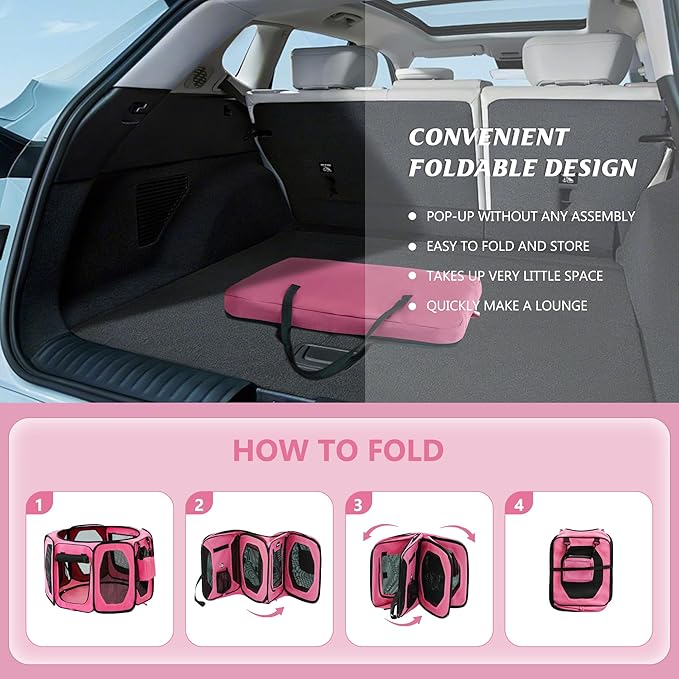 Dog Playpen, Cat Dog Crate Portable Pet Exercise Cage Kennel House Puppy Playpen Animal Playpen Indoor/Outdoor, Water-Resistant Kennel Tent with Traveling Bag (Pink, Medium)