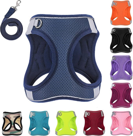 Dog Harness with Leash Set, No-Pull Step-in Reflective Pet Harness with 1 Leash Clips, Adjustable Soft Padded Easy Walk Dog Vest for Small Medium Large Dogs, Cats(Dark Blue, XXXSmall)