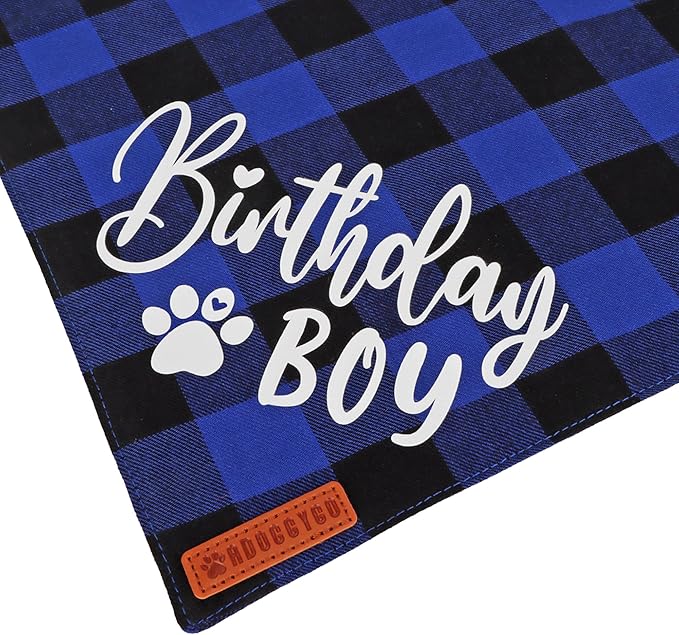 ADOGGYGO Dog Birthday Party Supplies, Blue Plaid Birthday Boy Dog Bandana, Golden Pet Party Hat with Numbers, Bowtie for Extra Large Pets (X-Large)