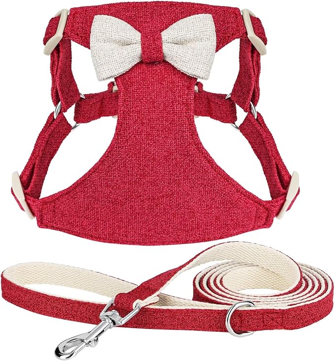 Beirui Small Dog Harness and Leash Set, Soft Lightweight Puppy Harness, Adjustable Bow Tie Puppy Harness for Small Dogs (Red, XS)