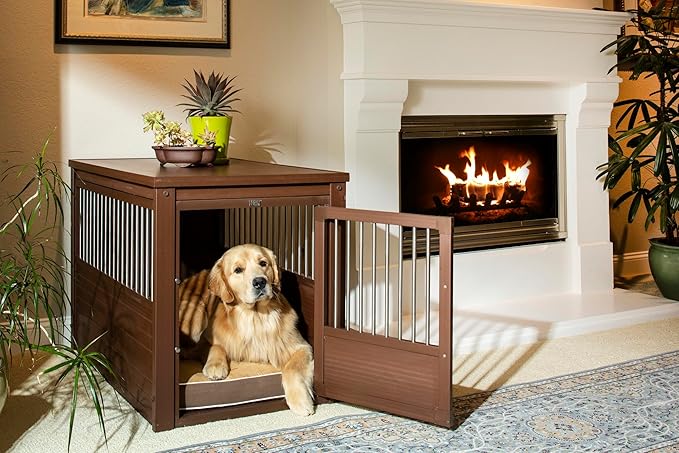 New Age Pet® ECOFLEX® Dog Crate End Table - Furniture-Style Pet Crate for Crate Trained Dogs - Stainless Steel Tubing & a Latched Closure - 10 Year Manufacturer's Warranty