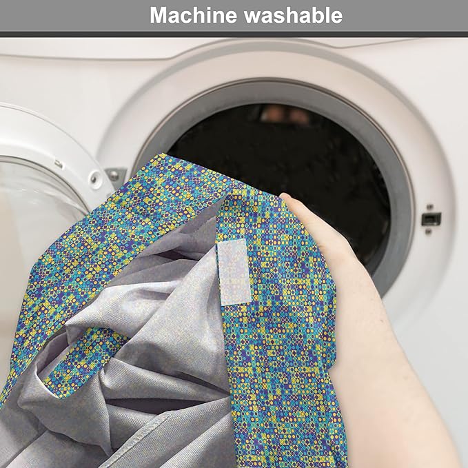 Lunarable Yellow and Blue Dog Crate Cover, Circles Squares and Triangles Mosaic Pattern with Dots Vibrant, Easy to Use Pet Kennel Cover for Cats & Medium Dogs, 24 Inch, Purple Sky Blue Yellow