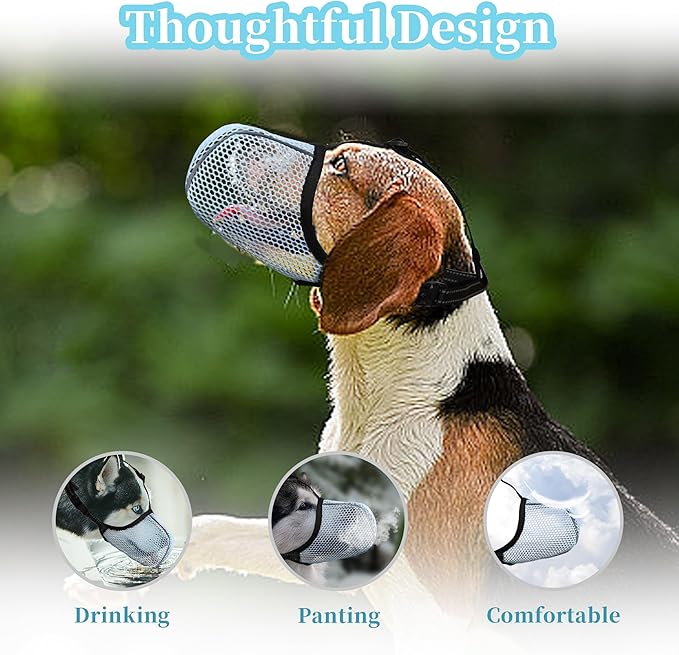 Blue Dog Muzzle, Breathable Soft Muzzle for Large Dogs to Anti & Prevent Barking Biting Chewing, Reflective & Adjustable Basket Muzzle with Air Mesh for Doberman Blue XL