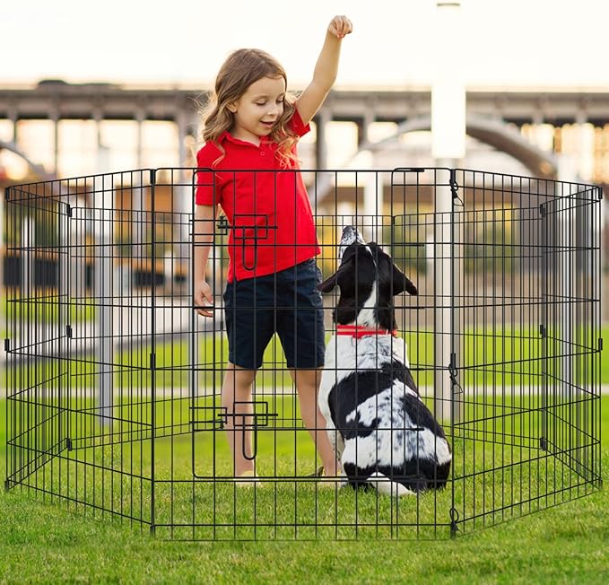 Pet Playpen Dog Pen Foldable Dog Exercise Fence 8 Panels 30 Inch Kennels Pet Playpen Options Ideal for Pet Medium Animals Outdoor Indoor