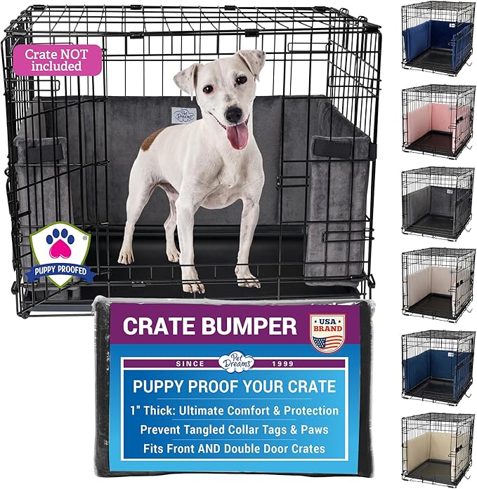 Pet Dreams Dog Crate Bumper - Comfy Liner & Dog Tail Protector for Inside Crate, Fits iCrate Cages 18, 24, 30, 36, 42, 48 Inches (Grey, XX-Large, 48")