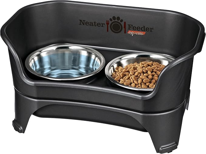 Neater Feeder Express Mess Proof Dog Bowls Elevated for Large and Medium Sized Dog, No Spill Raised Dog Food Bowl Stand, Stainless Steel Dog Food and Water Bowl Set, Elevated Dog Bowl, USA Made, Black