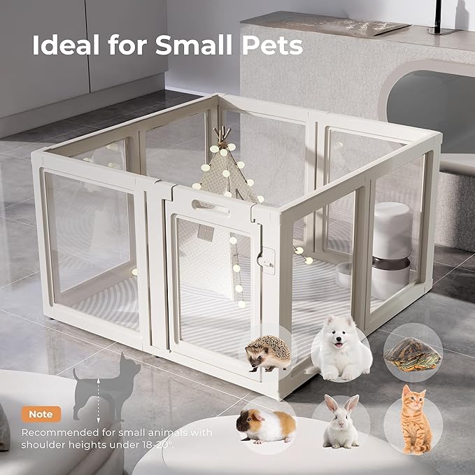 Clear Acrylic Plastic Dog Playpen Indoor,for Puppy Cat Rabbit Ferret Transparent Pet Pen,Easy Assemble Enclosure,Preferable for Small Dogs (8 Panels (White))