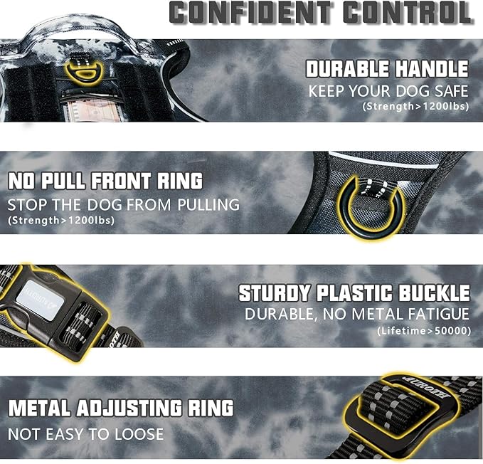 AUROTH Tactical Dog Harness for Small Medium Large Dogs No Pull Adjustable Pet Harness Reflective K9 Working Training Easy Control Pet Vest Military Service Dog Harnesses (L, Black Ink)