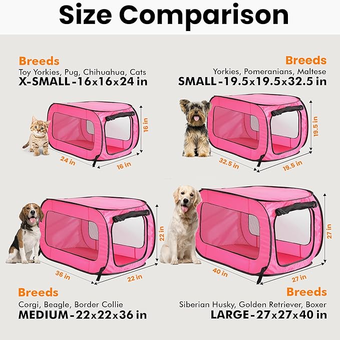 Beatrice Home Fashions Portable, Collapsible, Pop Up Kennel Travel Cat and Dog Crate, 24" L x 16.6" W x 16" H, Fuchsia