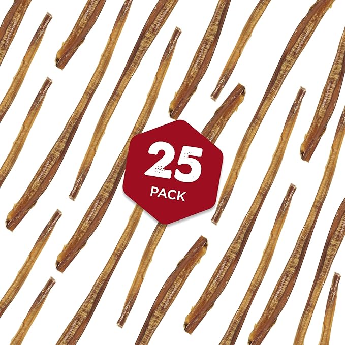 Best Bully Sticks 12 Inch All-Natural Bully Sticks for Dogs - 12” Fully Digestible, 100% Grass-Fed Beef, Grain and Rawhide Free | 25 Pack