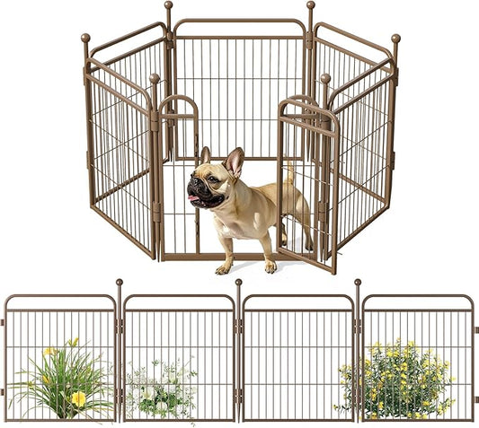 Gardner Pet Dog Playpens, 24" H 6 Panels Dog Pen Outdoor/Indoor Dog Fence Exercise Pen for Small/Medium Dogs, Foldable Pet Play Yard Gate with Gravity Automatic Lock, Pet Playpen, Brown