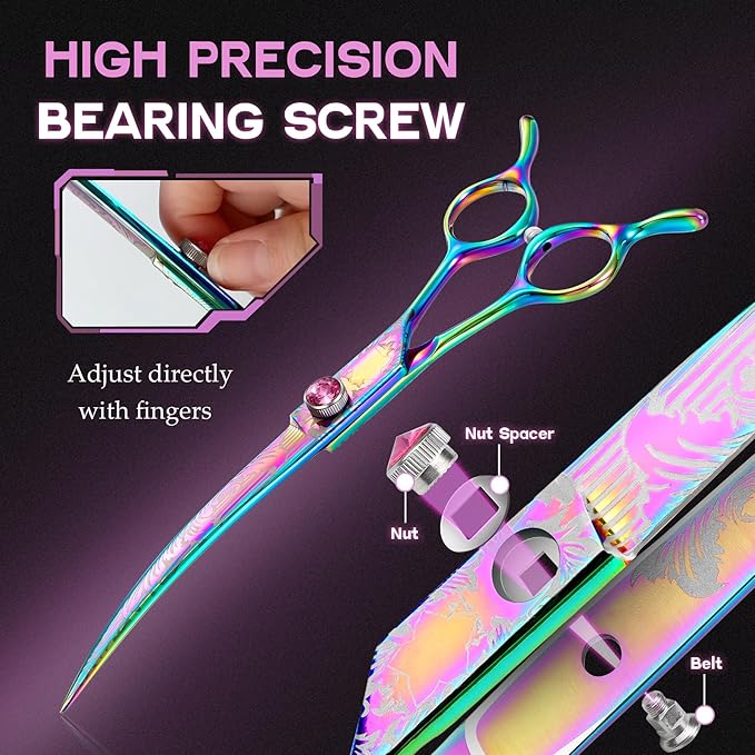 Dragon Creek Dog Grooming Scissors - Pet Cutting Thinning Chunker Shears Set for Grooming Trimming Texturizing Dog Cat Rainbow