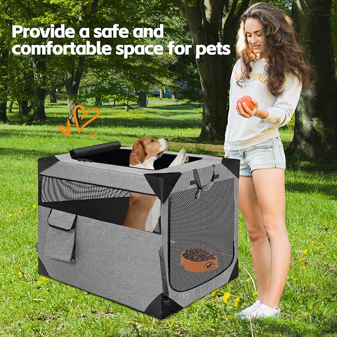 Dog Crate 30x21x21 Inch for Large or Medium Dogs, Portable and Foldable Design Perfect for Travel or Home Use, Dog Kennel with 3-Door